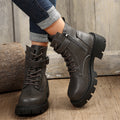 Thick sole round toe boots women's belt buckle thin velvet short boots fall and winternew arrival side zipperexportplus size leather boots