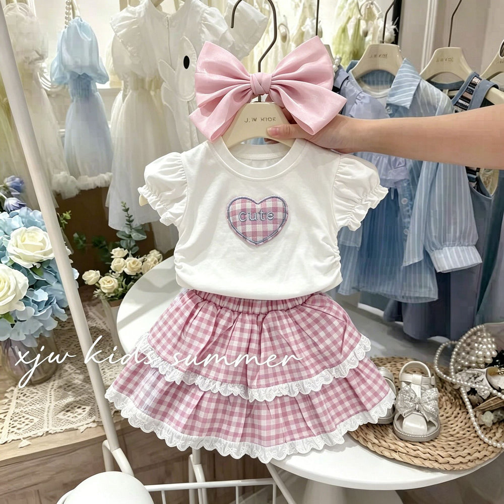 Girls' summer outfit set: stylish short-sleeve t-shirt 101.3kg piece set, new kids' summer clothes, super cute!