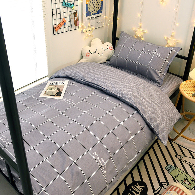 Student dormitory quilt cover three-piece bed sheet pure cotton single bed children's bed quilt cover simple four-season universal 3