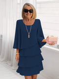2025 new amazon foreign trade spring/summer fashion cake dress women's elegant loose slimming round neck dress