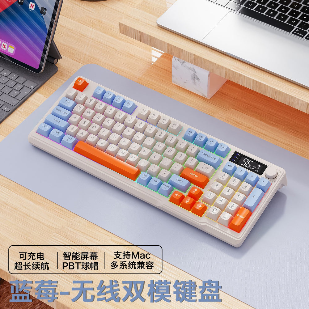 M96 wireless bluetooth dual-mode mechanical feel keyboard with pbt keycaps, display, and knob – gaming membrane keyboard