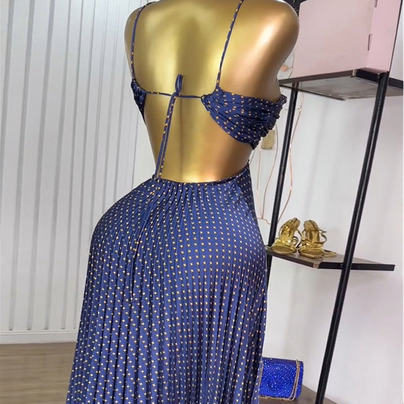 European and american cross-border women's fashion:  summer new arrivals - sexy cutout, high-waisted, pleated maxi slip dress
