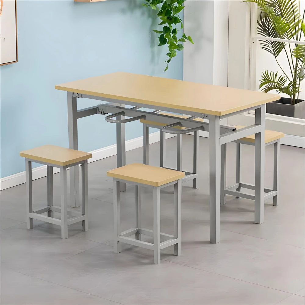 Stainless steel canteen table and chairs 4 people 6 people hanging stool rectangular table school factory employee dining table separates combination