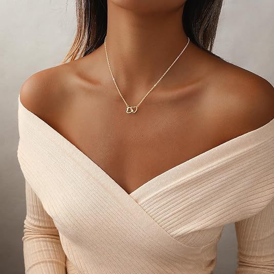 Double ring heart necklace - minimalist choker for women, elegant & unique, affordable luxury, niche & cool style, japanese & korean jewelry