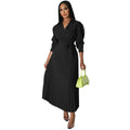 cross-border fashion: new ruched blouse sleeve v-neck, slim-fit, elegant pleated maxi dress for  us & europe