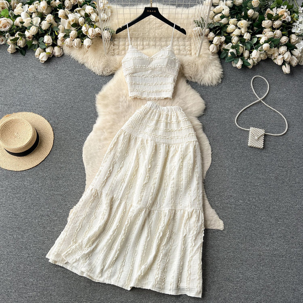 Age-reducing suit women's summer clothing new arrival sling tops shorteasiest for match large swing skirt sweettwo-piece set trendy