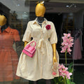 European and american cross-border women's fashion:  summer new arrival - elegant yellow striped bubble sleeve tie-waist dress