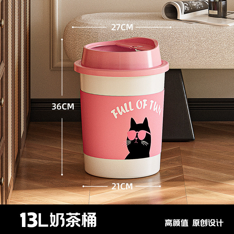 Original creative ins style coffee milk tea cup trash can large capacity lidless living room bedroom garbage basket