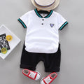 Kids' polo shirt set, 0-4 years old, boys' fashion casual short-sleeve t-shirt and shorts 2-piece set, cross-border children's clothing wholesale