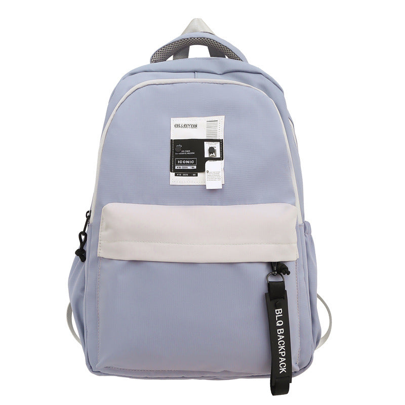 Solid color female Korean version backpack, campus style, junior high school, high school student schoolbag, female simple large-capacity flat backpack