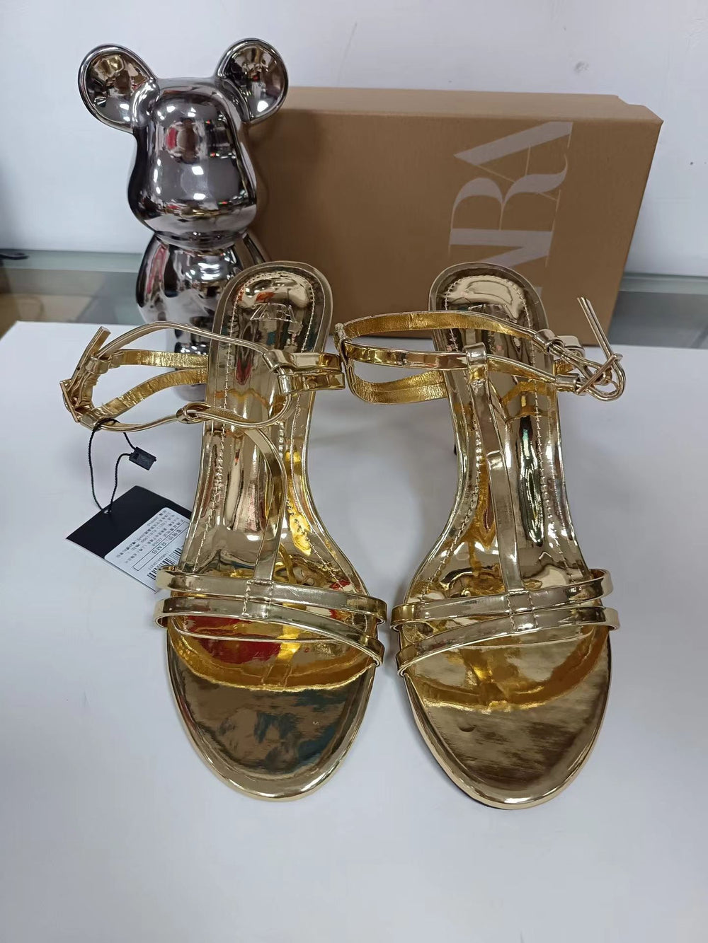 Za2024summer new elegant gold fashion women's high heels women's stiletto open toe casual sandals women