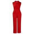C8653 cross-border e-commerce summer fashion solid color sleeveless blazer collar tie wide leg pants african jumpsuit