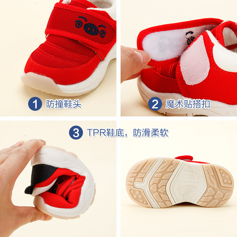 Baby walking shoes for girls, sizes 0-1 to 1-3 years, infant shoes, toddler autumn/winter soft sole, fleece-lined and thickened, cotton shoes for boys