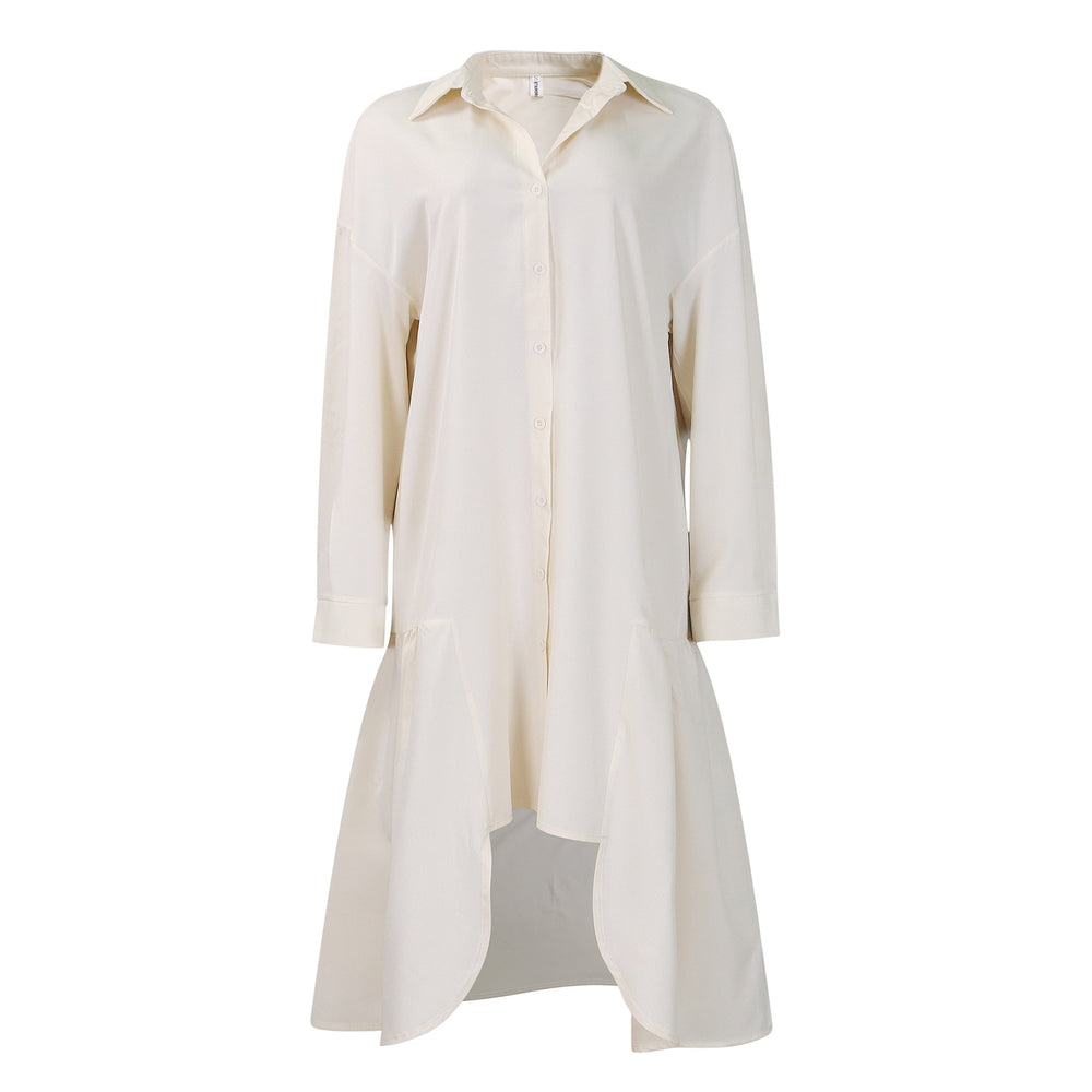 C8581  summer new fashion loose long sleeve asymmetrical midi dress solid color plus size foreign trade dress