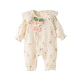 Newborn baby long-sleeve romper: stylish and trendy autumn outfit for baby girls - spring/autumn one-piece jumpsuit with floral print, perfect for outdoor adventures
