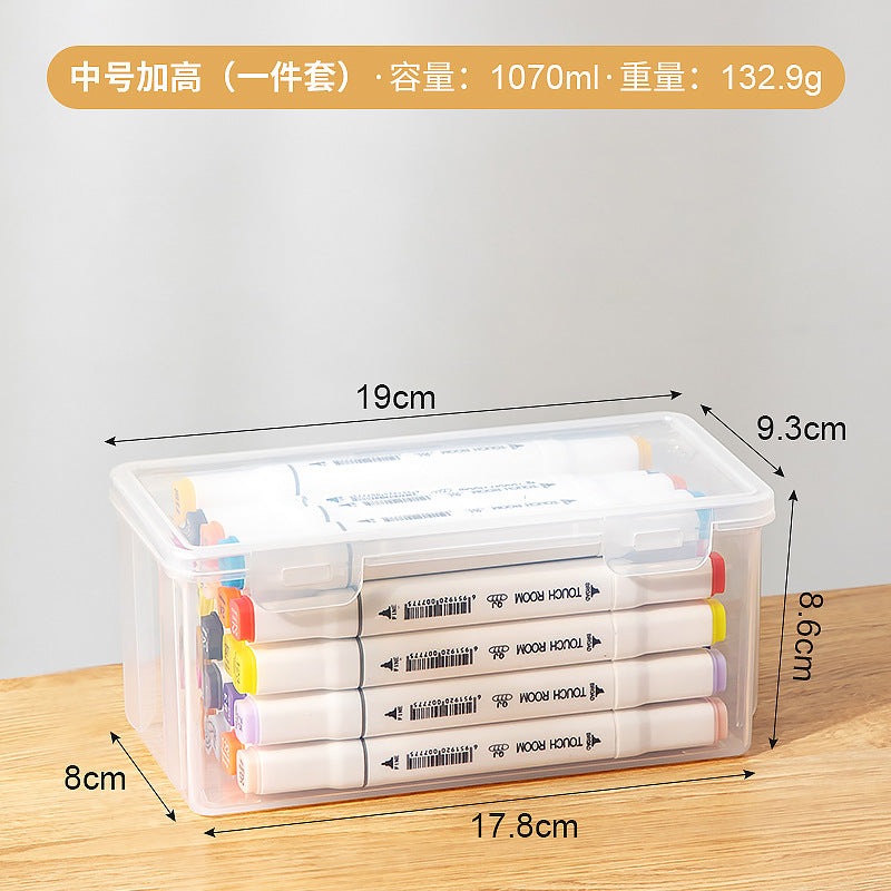 Multifunctional desk storage box Transparent desktop marker Stationery storage box Pencil plastic storage box with lid