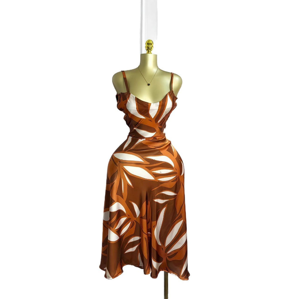 European and american cross-border fashion women's summer  new sleeveless camisole printed sexy backless elegant dress