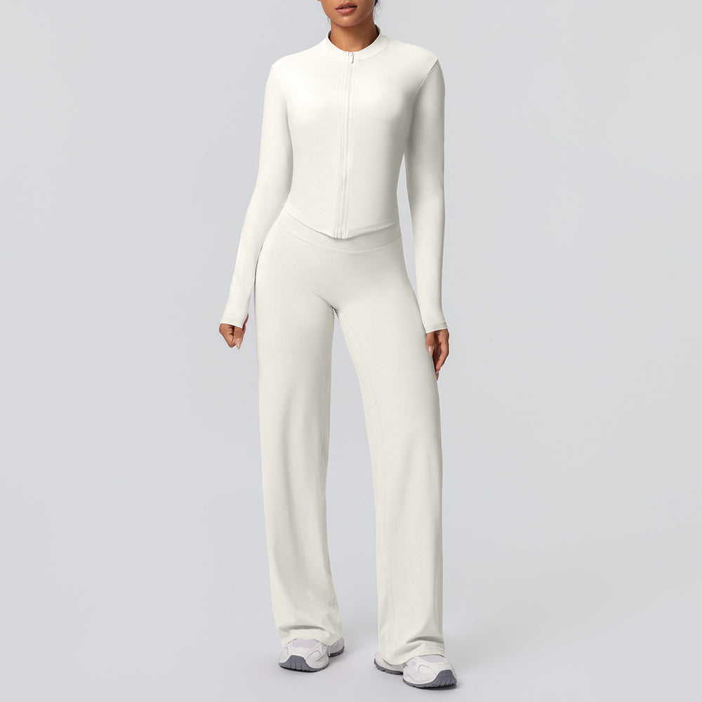 High-waisted, wide-leg, straight-leg pants with a cloud-like feel, quick-drying, zippered jacket, yoga outfit, outdoor casual running fitness sportswear set