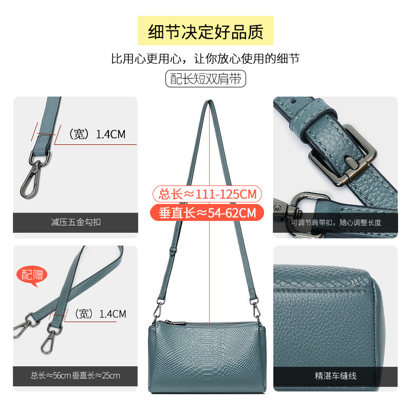 Genuine leather bag 2025 new trendy high-end fashion cowhide crocodile pattern shoulder bag large capacity mother messenger bag women