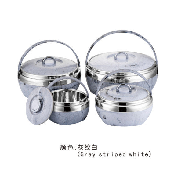 Household foreign trade stainless steel double-layer insulation pot satchel pot suit insulation bucket pot 3-4pcs insulation rice bucket