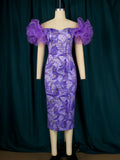 Am220631 mesh sleeve patchwork print bodycon midi dress party evening gown women's dress