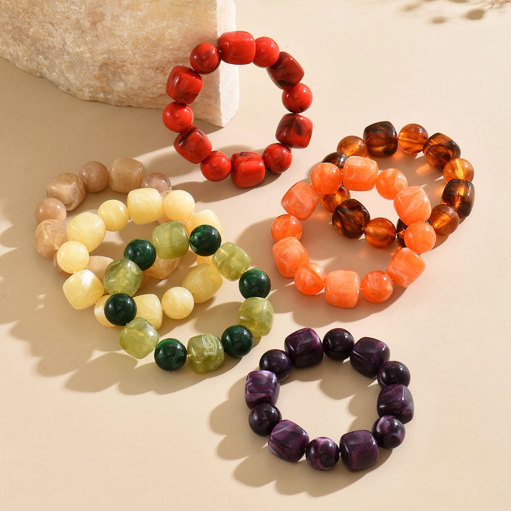 Wholesale acrylic beaded bracelets - trendy dopamine jewelry, unique irregular geometric stretch bracelets for women (cross-border e-commerce)