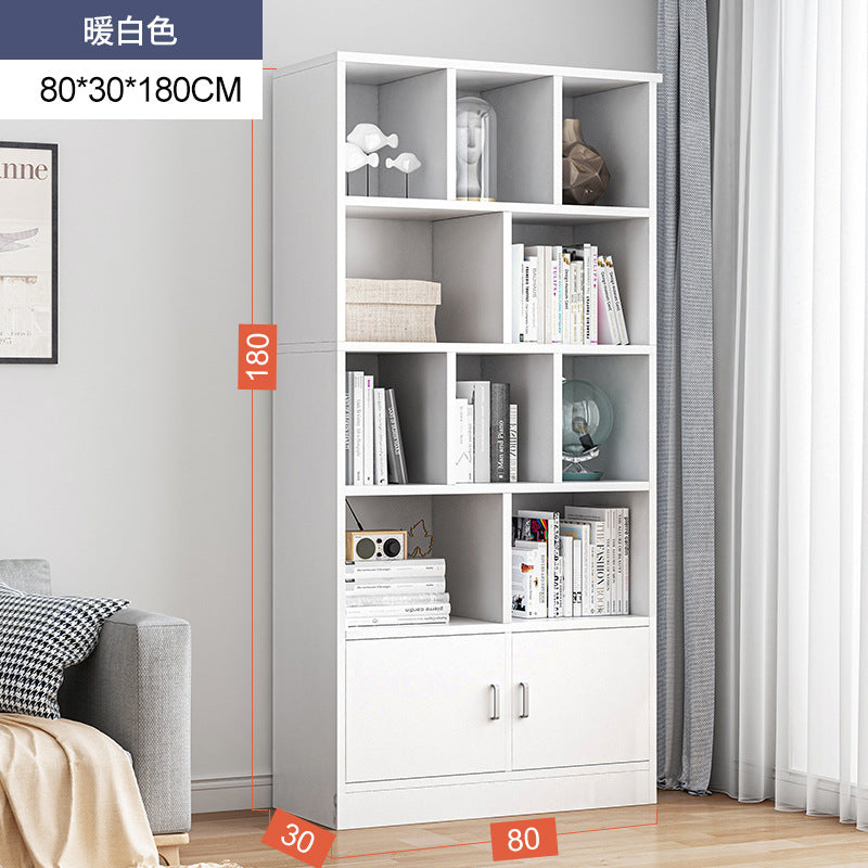 Simple bookshelf floor-to-ceiling against the wall, living room shelf layered storage rack, storage cabinet integrated, simple household bookcase