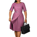 D567export women's clothing fashionpure colorfashioneleganthalf length sleeve high waist pleated work clothinghigh waist cross-border dress