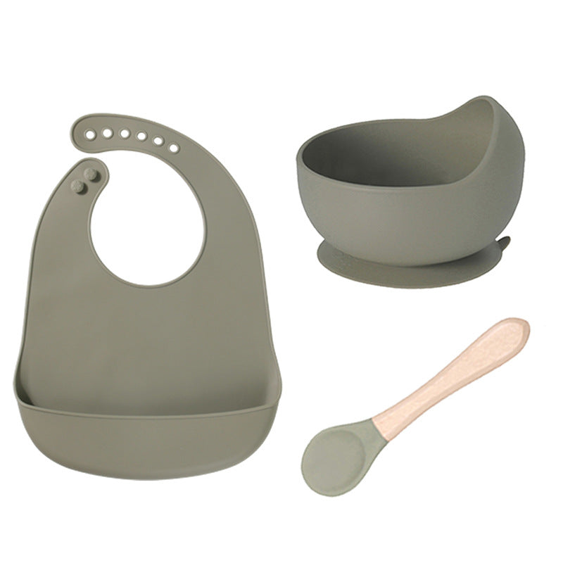 Dongguan Greene Factory Baby Silicone Bib Does Not Contain Bisphenol A Baby Saliva Pocket Children's Tableware Feeding Set