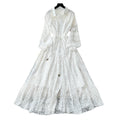 Frenchelegantelegance heavy industry beading lapel lantern sleeve single breasted strap waist slimming looklacedress women