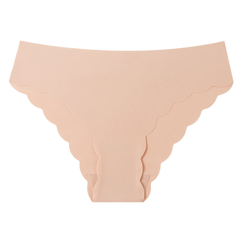 export plus size ice silk invisible women's seamless panties, wavy edge low-rise pure desire nylon briefs