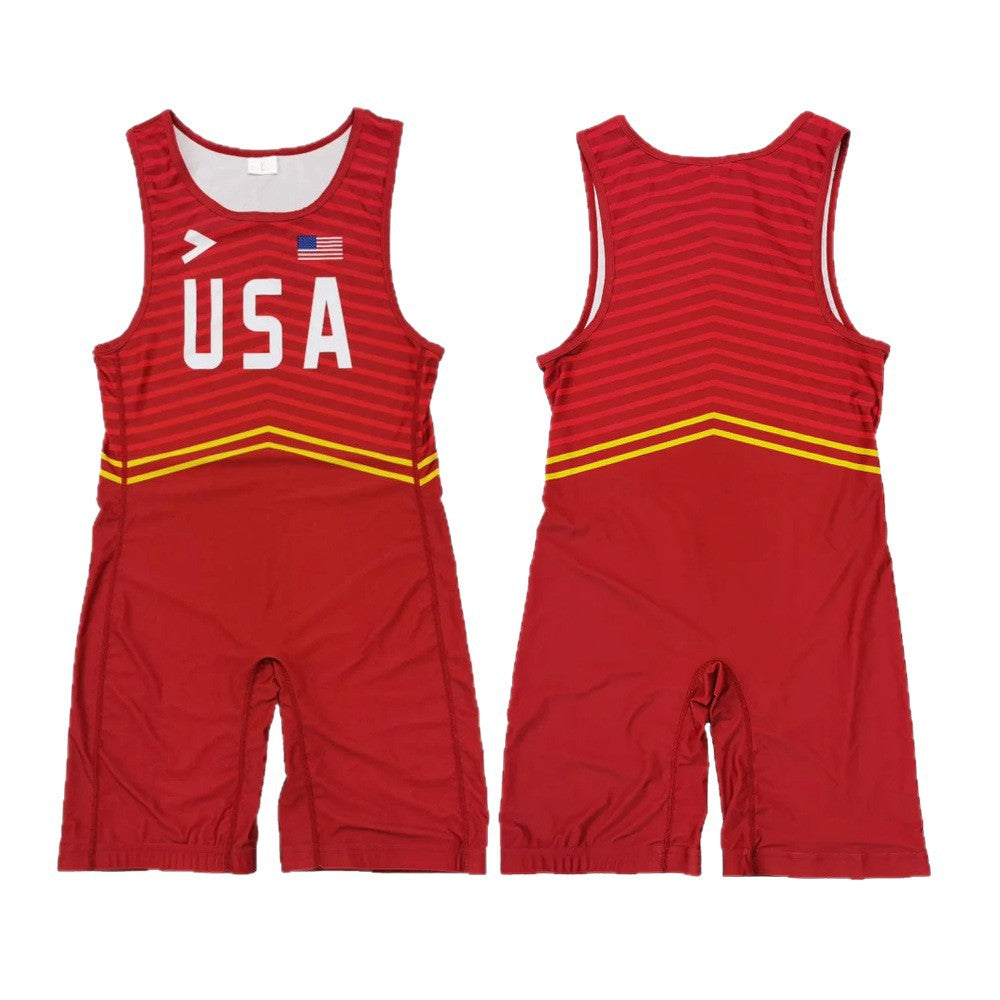 Sublimation full body print men's one-piece wrestling suit custom training weightlifting suit men's and women's free wrestling one-piece vest