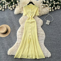 French chic single-breasted knit dress - women's summer short sleeve cutout slim fit elegant maxi dress
