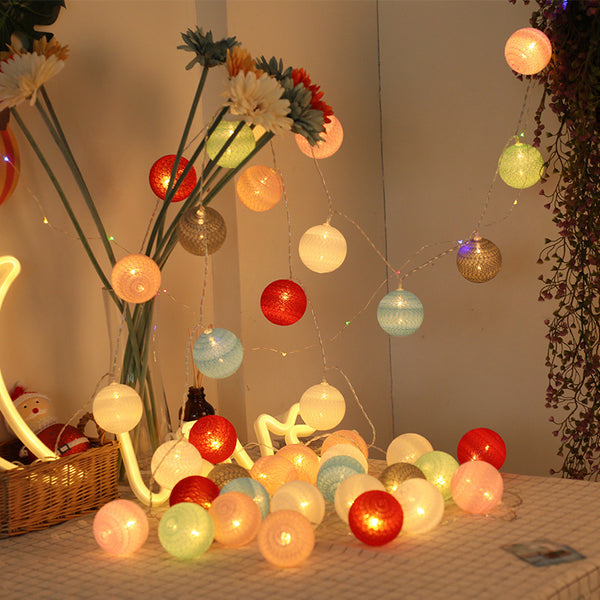 Thai cotton thread ball light string led lanterns girlish heart romantic birthday bedroom room christmas ins decorative small light bulbs