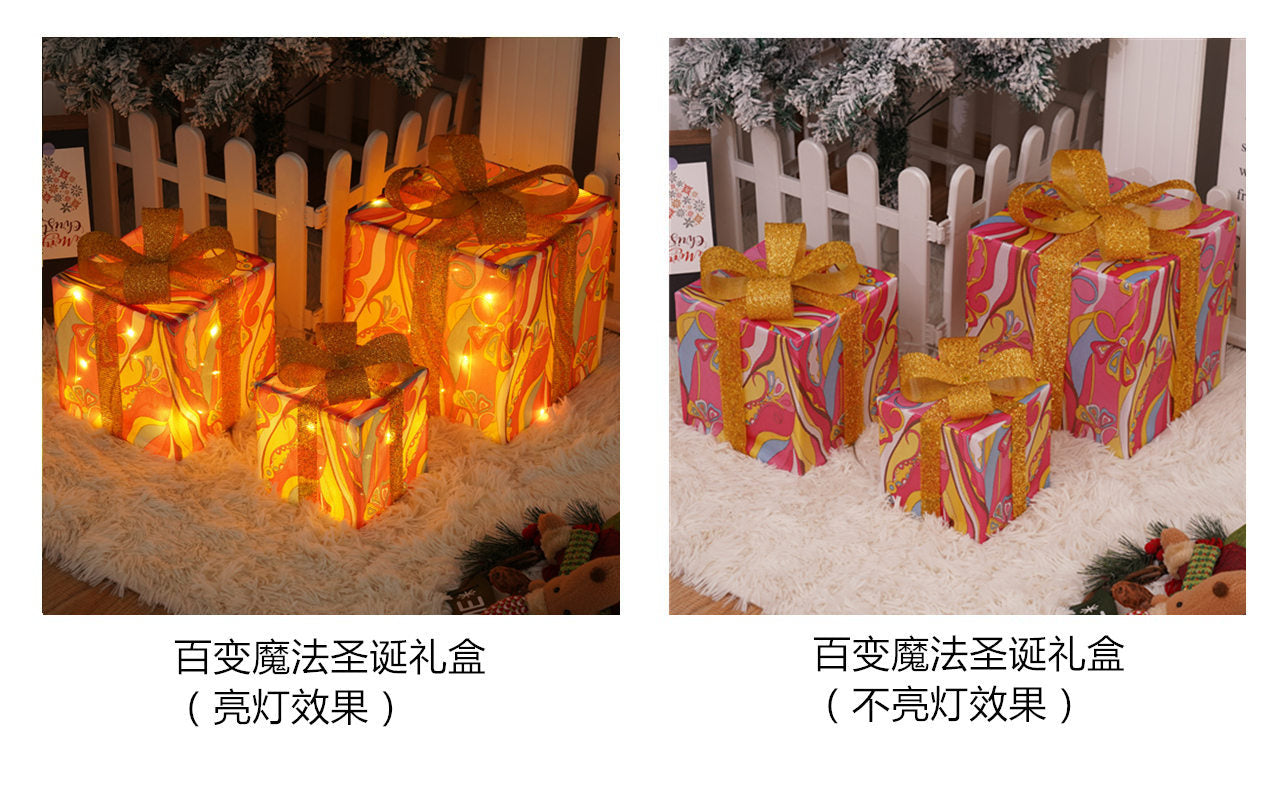Popular Christmas gift box three-piece Christmas light decoration ambient light ins wind indoor and outdoor flashing ornament