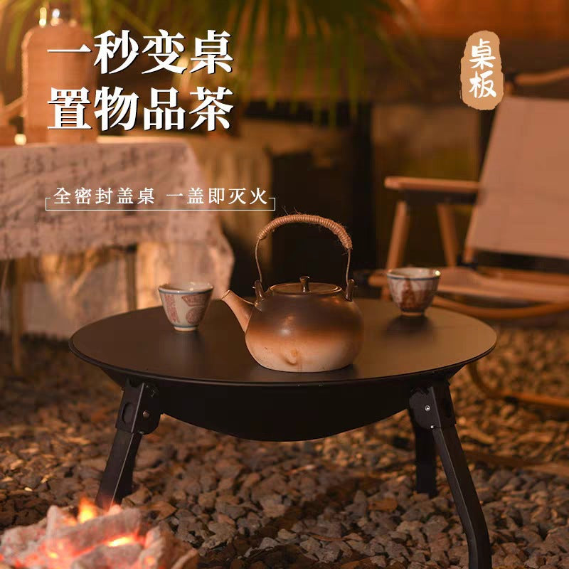 Outdoor patio folding bbq grill portable fire pit home indoor heating stove campfire grill for tea brewing and bbq