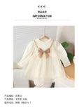 Girls' autumn dress - toddler & little girl hepburn style fashionable dress - little girl's puff sleeve bowknot mesh skirt