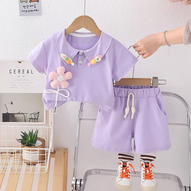 Girls' summer outfit: korean style cartoon set,  new summer collection, kids' fashion baidu short-sleeve two-piece set