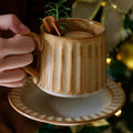 Vintage personalized ceramic striped afternoon tea milk coffee cup hand-painted stoneware mug italian nostalgic style cup and saucer set