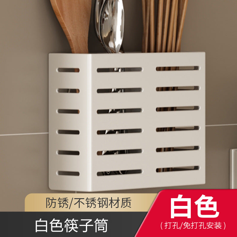 White Kitchen Shelf Wall Mounted No Punching Household Knife Holder Seasoning Cutting Board Cutting Board Storage Seasoning Shelf