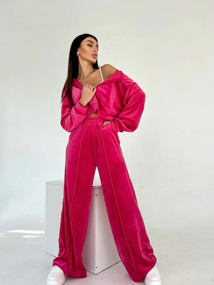 European and American new  suit fashion long-sleeved short hooded sweater cardigan trousers suit casual women's clothing