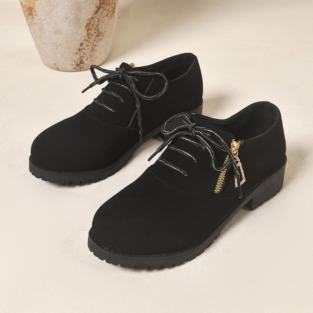 Wholesale plus size women's fall/winter new collection chunky heel solid color side zipper single shoes comfortable casual round toe martin boots