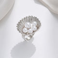 European and american cross-border hot-selling faux pearl open ring - fashionable, creative geometric ocean-themed seashell adjustable jewelry