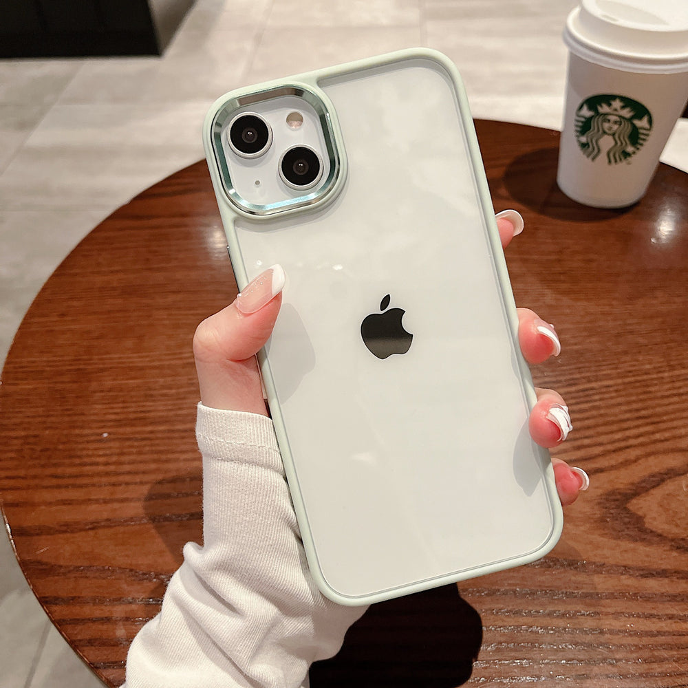Suitable for iphone 17 air orange phone case, 15 apple 16 transparent hard case with gold shield metal lens ring, drop-proof