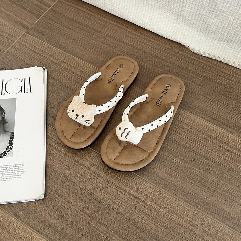 2025 summer new arrival flip-flops cute shoes cat fish outwear women's easiest for match soft bottom beach flatscasual wholesale