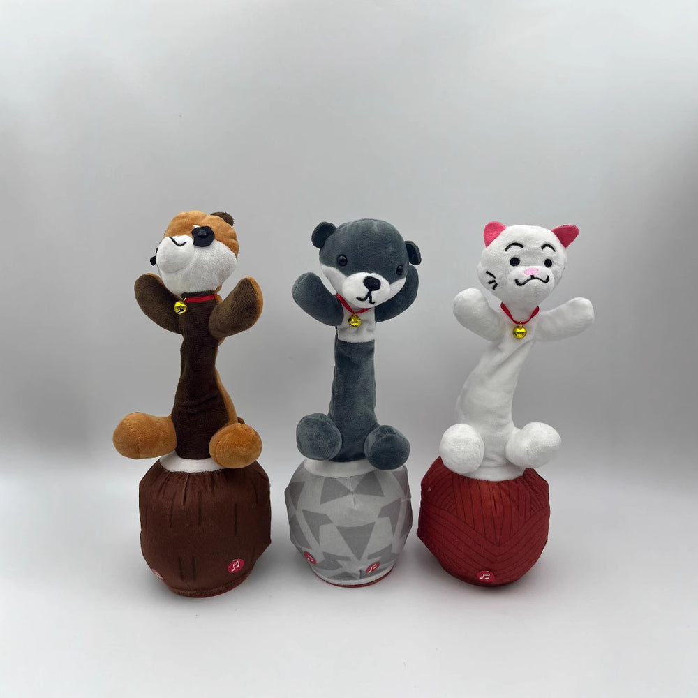 Rotating rod three brothers plush toy dog dancing interactive toy desktop ornament kids soundable doll wholesale
