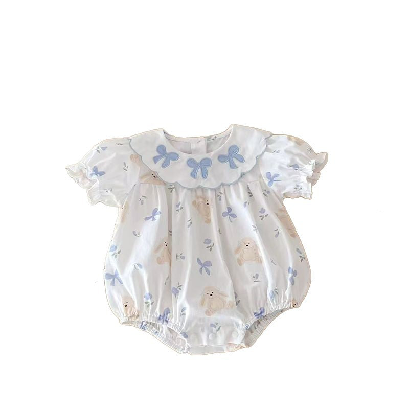 Baby summer clothes: adorable princess romper for baby girls - stylish, sweet, lightweight, short-sleeve, triangle-neck snap-crotch bodysuit