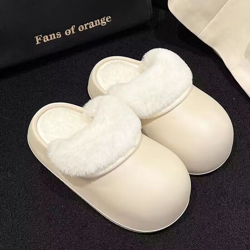 Fashion soft bottom toe-cap cotton slippers for women outwear 2023 autumnew arrival thick bottom cute heattech slippers