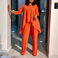 D3260  foreign trade women's fashion european and american style elegant plus size long sleeve top and wide leg pants cross-border set
