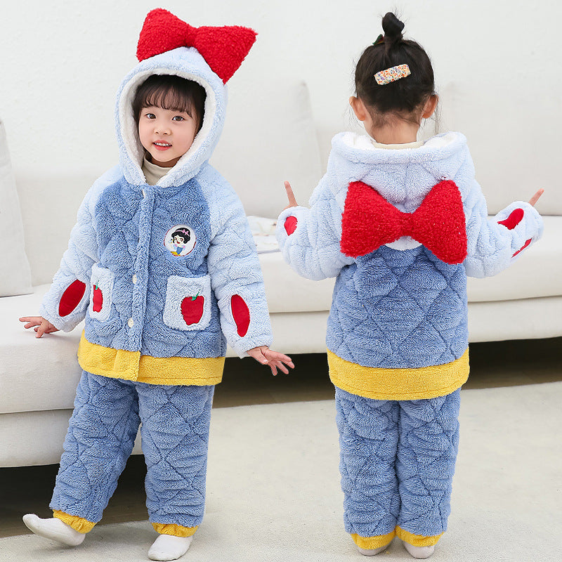 Girls' winter pajamas: three-layer fleece-lined, extra thick coral fleece, cute toddler and little girl's pajama set, loungewear